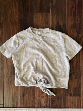 Cozy Knit Tie-Front Short Sleeve Top - Light Heather Gray